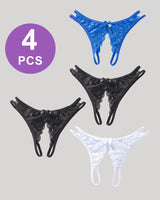 Lace Bows Open-Cut Panties Set Black+Black+Blue+White Avidlove-Panty - Tophatter Daily Deals
