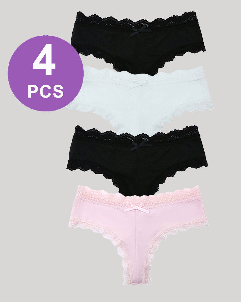 Hipster Lace Trim Seamless Panty Set Black+Black+Pink+White Avidlove-Panty - Tophatter Daily Deals