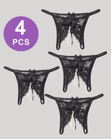 Lace Pearl G-String Low Rise T-Back Thongs Panty Set Black*4 Avidlove-Panty - Tophatter Daily Deals
