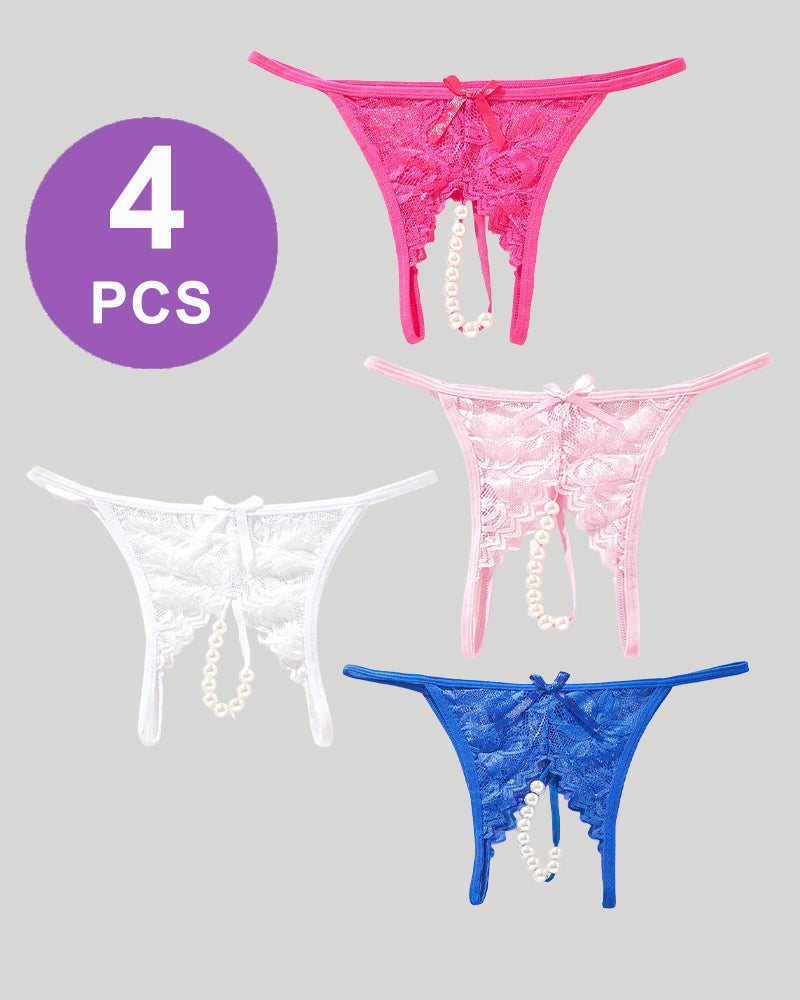 Lace Pearl G-String Low Rise T-Back Thongs Panty Set Pink+Blue+Red+White Avidlove-Panty - Tophatter Daily Deals