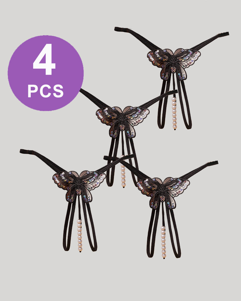Pearl Sequined Mesh Low Rise Panty Set Black*4 One Size Avidlove-Panty - Tophatter Daily Deals
