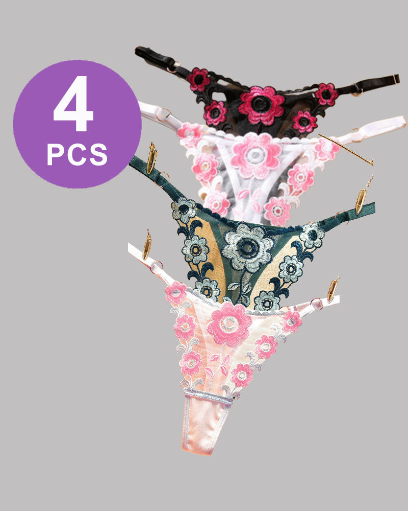 Low Waist Triangle Lace Thong Panty Set Pat 4 One Size Avidlove-Panty - Tophatter Daily Deals