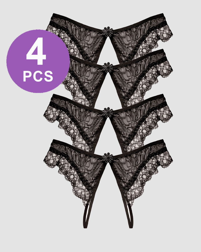 Crotchless Lace Low Waist Thong Panty Set Pat 1 One Size Avidlove-Panty - Tophatter Daily Deals