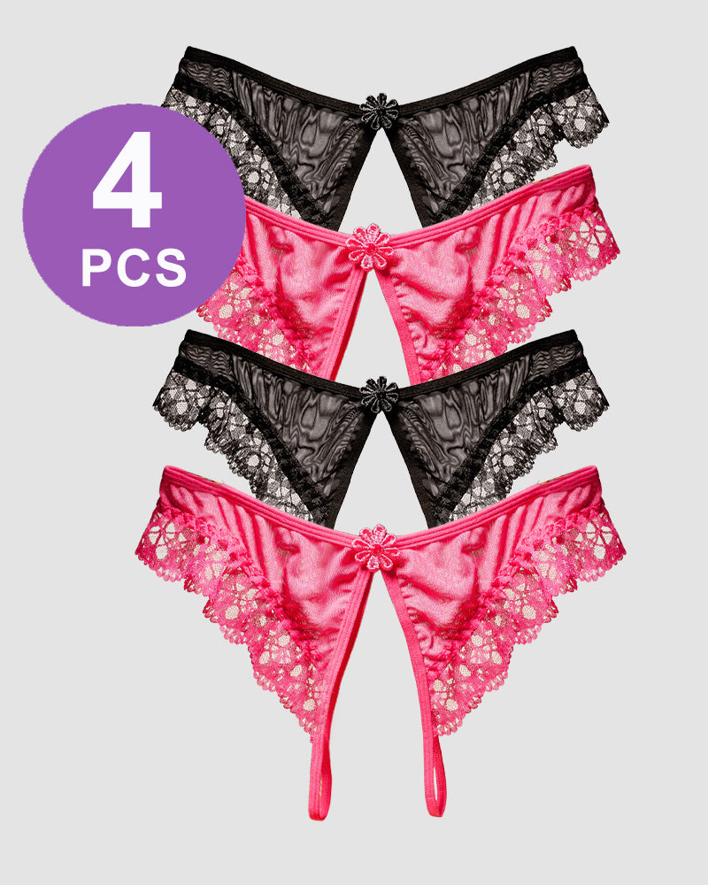 Crotchless Lace Low Waist Thong Panty Set Pat 2 One Size Avidlove-Panty - Tophatter Daily Deals