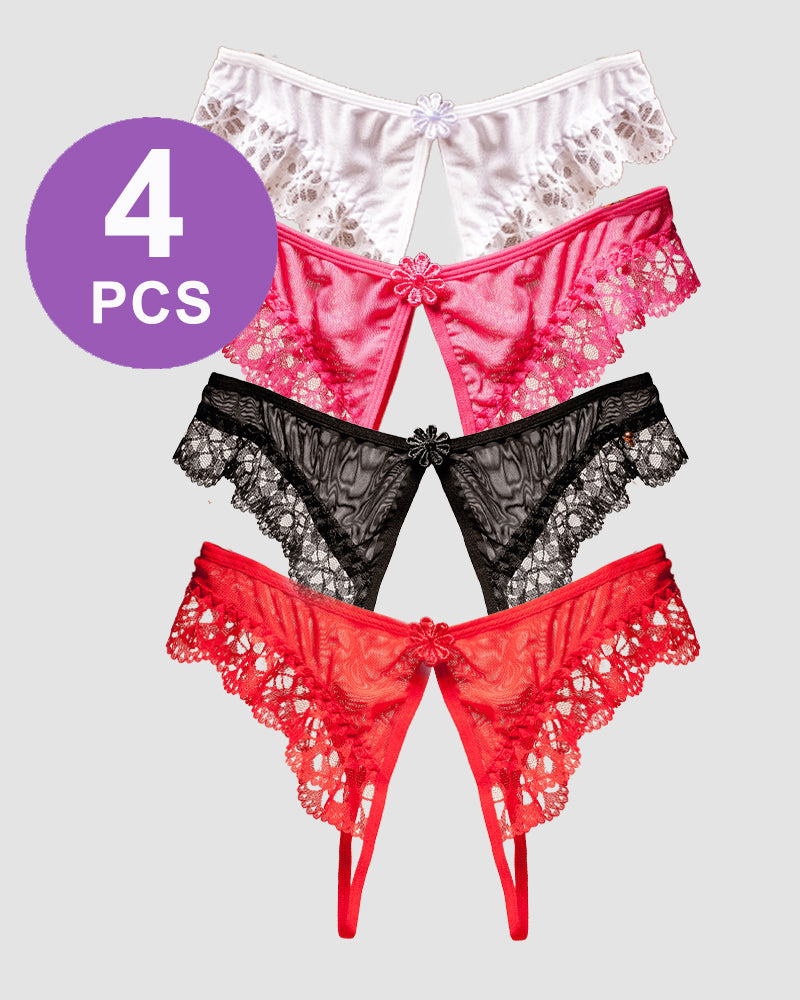Crotchless Lace Low Waist Thong Panty Set Pat 3 One Size Avidlove-Panty - Tophatter Daily Deals