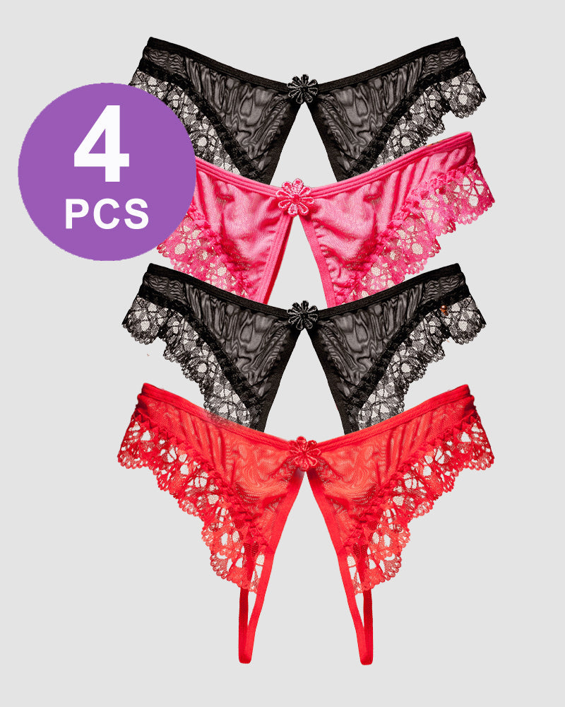 Crotchless Lace Low Waist Thong Panty Set Pat 4 One Size Avidlove-Panty - Tophatter Daily Deals