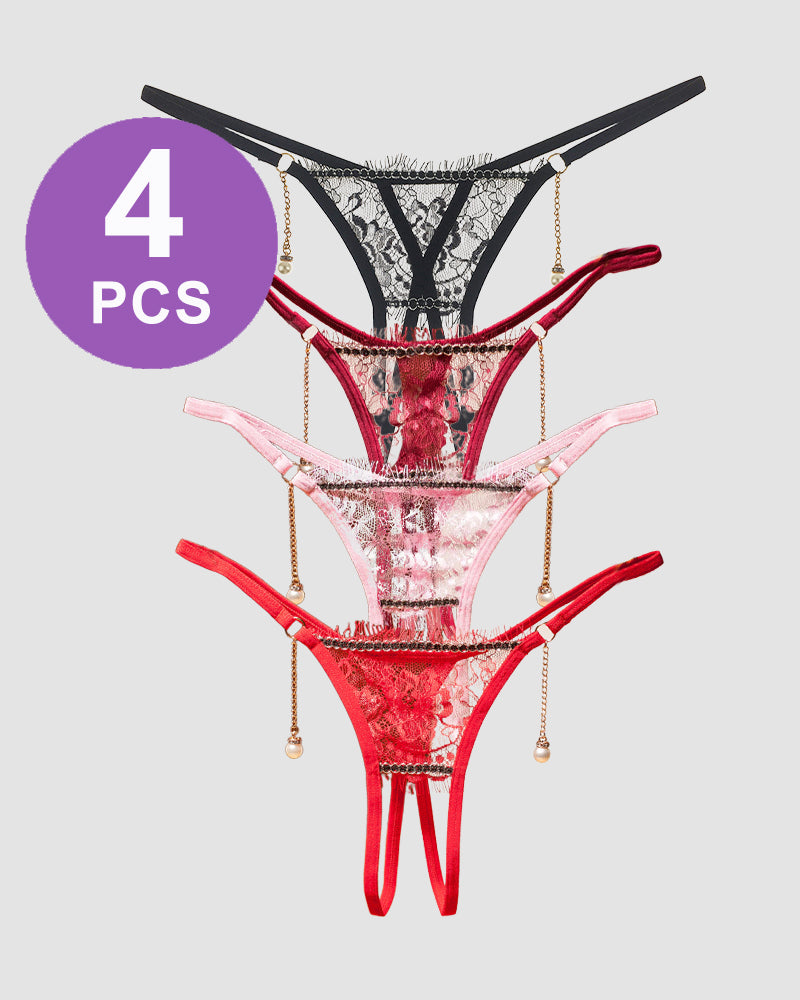 Crotchless Pearl Pendant Thong Panty Set Pat 2 One Size Avidlove-Panty - Tophatter Daily Deals