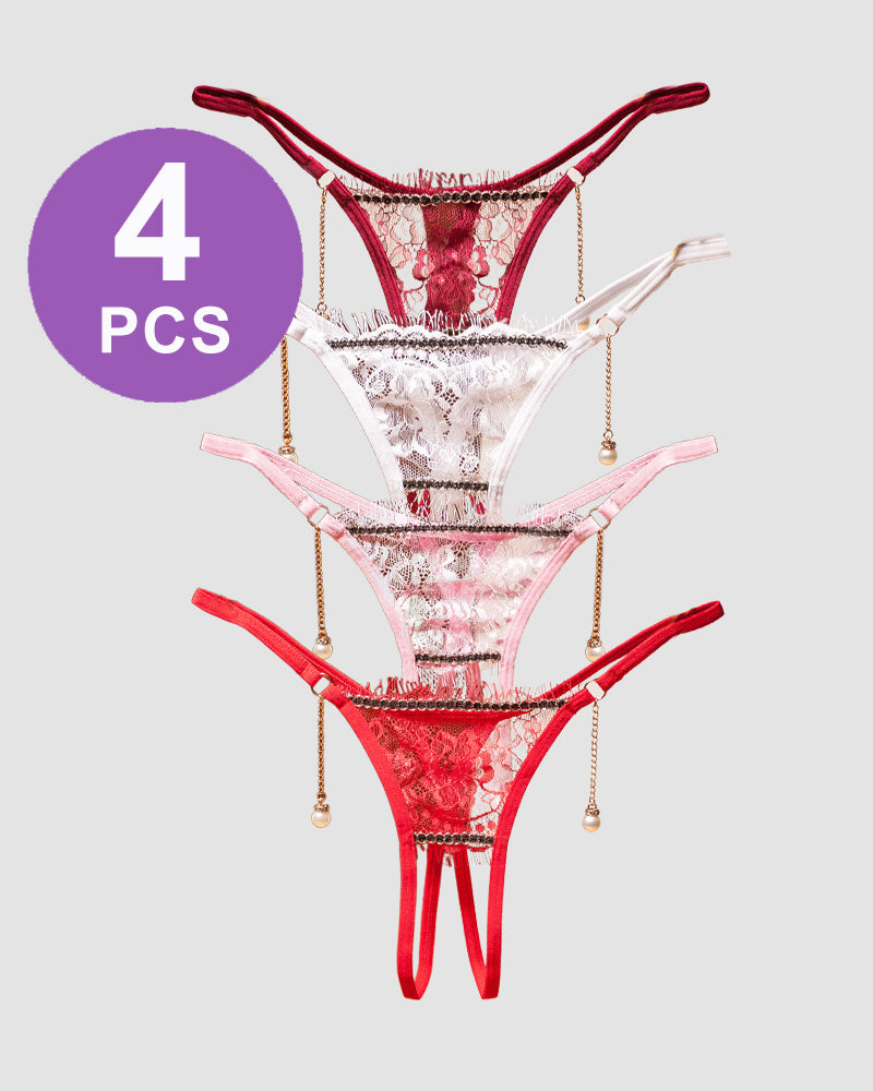 Crotchless Pearl Pendant Thong Panty Set Pat 3 One Size Avidlove-Panty - Tophatter Daily Deals