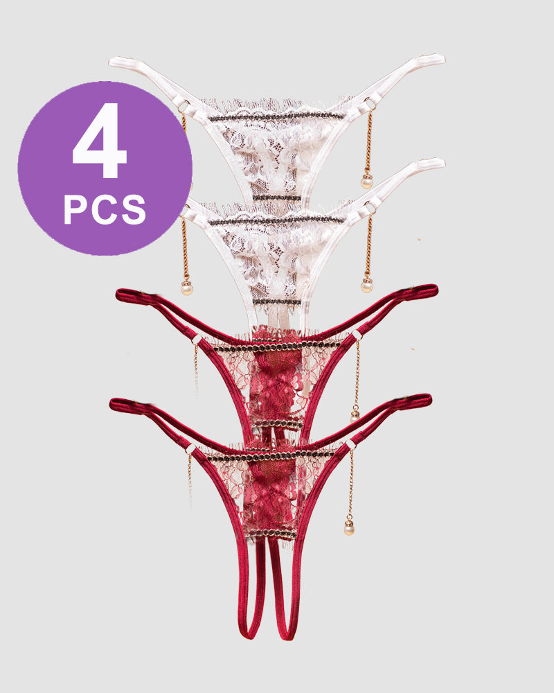 Crotchless Pearl Pendant Thong Panty Set Pat 4 One Size Avidlove-Panty - Tophatter Daily Deals