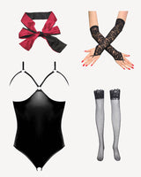 Leather PU Crotchless and Cupless Teddy 4PC Set Avidlove-Bodysuits - Tophatter Daily Deals