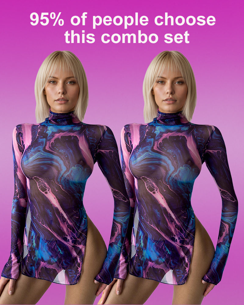 Tie-Dye Mesh High Side Slit Dress Purple+Purple(Save $15) Avidlove-Dresses - Tophatter Daily Deals