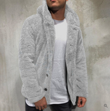 Warm Mens Fleece Pullover - Hooded Button Front, Sherpa Gray - Tophatter Daily Deals