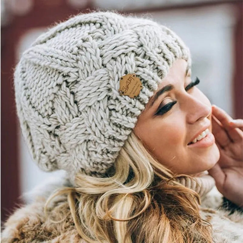 Warm Women's Knit Beanie - Cable Slouchy Cut, Soft Wool Beige Free Size - Tophatter Daily Deals