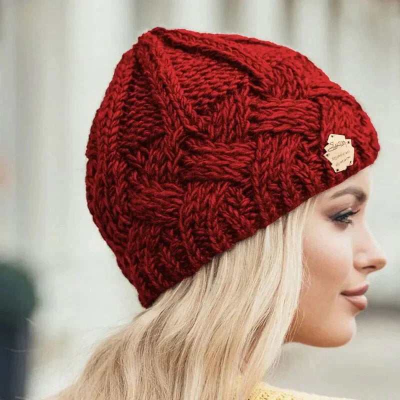 Warm Women's Knit Beanie - Cable Slouchy Cut, Soft Wool Red Free Size - Tophatter Daily Deals