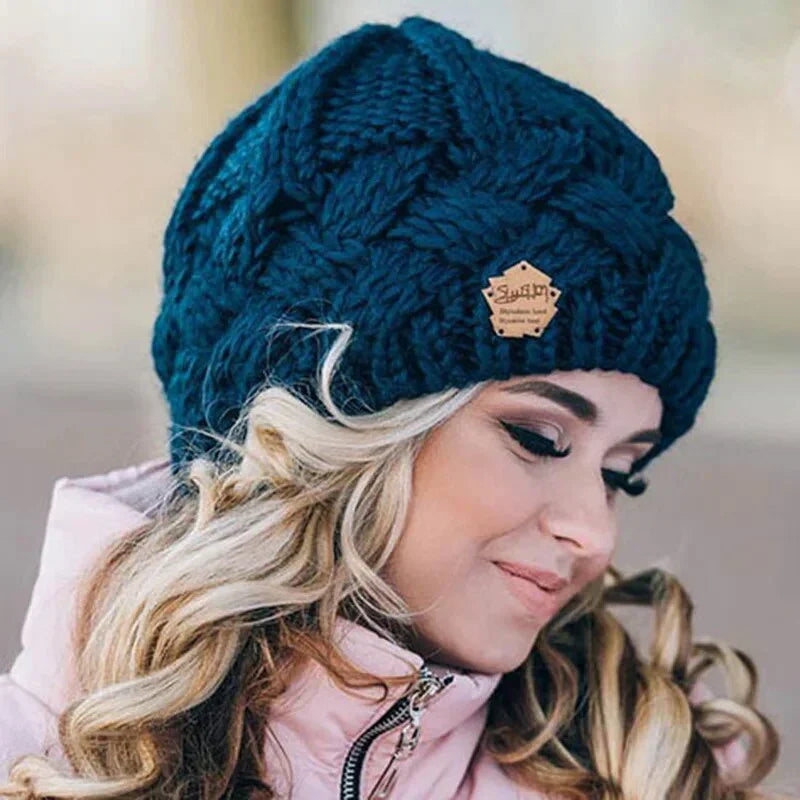 Warm Women's Knit Beanie - Cable Slouchy Cut, Soft Wool Blue Free Size - Tophatter Daily Deals