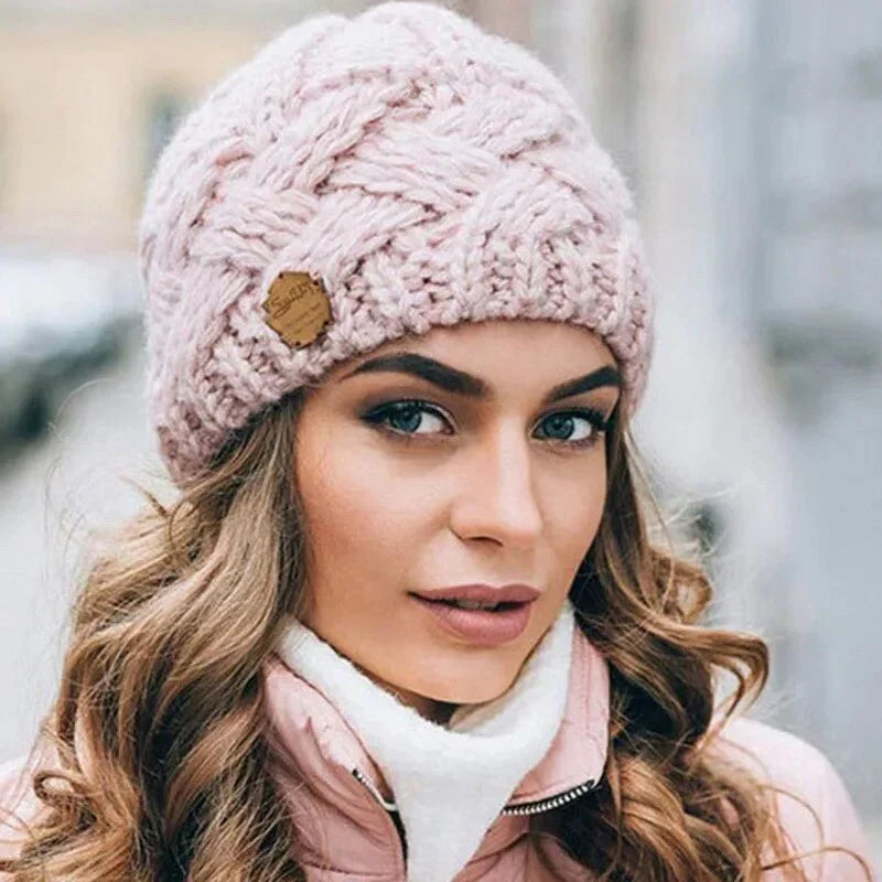 Warm Women's Knit Beanie - Cable Slouchy Cut, Soft Wool Pink Free Size - Tophatter Daily Deals