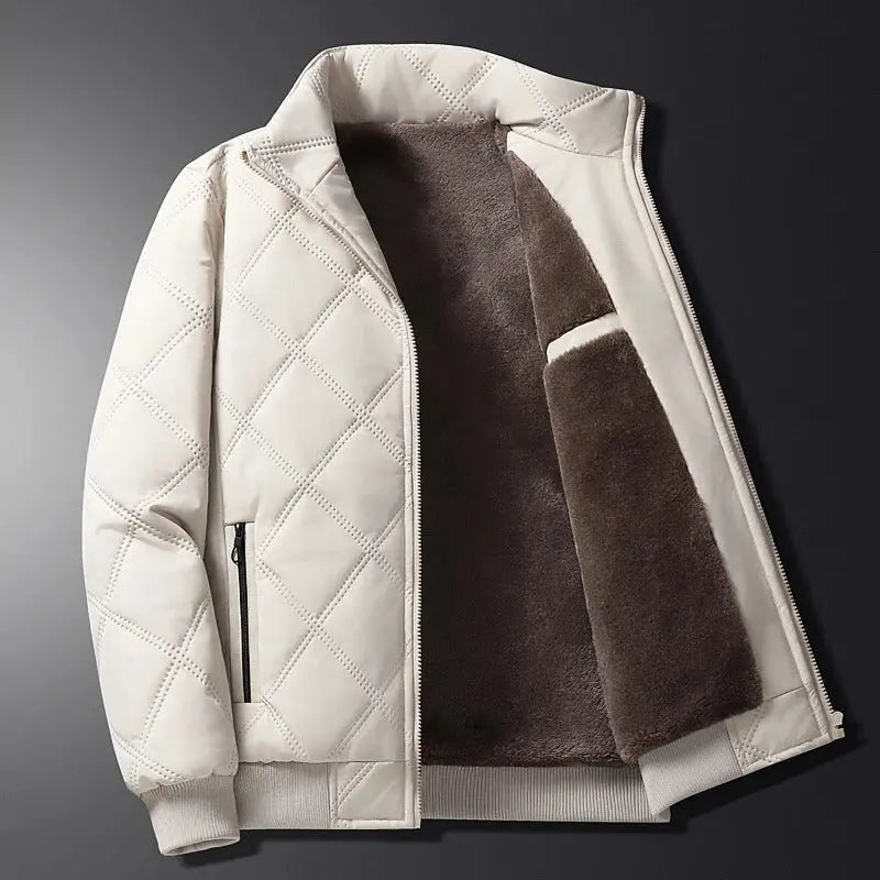 Windproof Men’s Jacket - Quilted Bomber Fleece Lined Hiking White - Tophatter Daily Deals