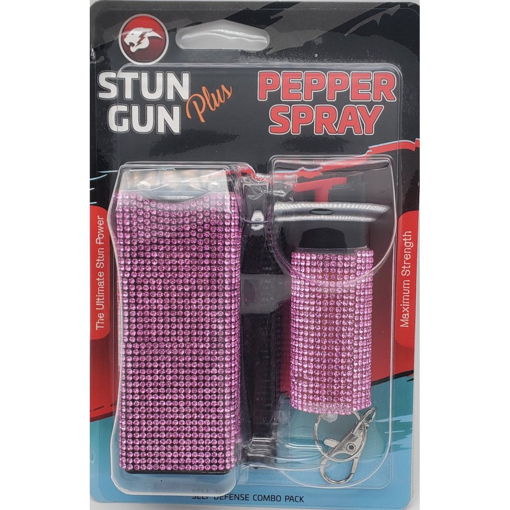 Pink Rhinestones Mini Stun Gun and Pepper Spray Combo for Self Defense Collectible Weapons - Tophatter Daily Deals