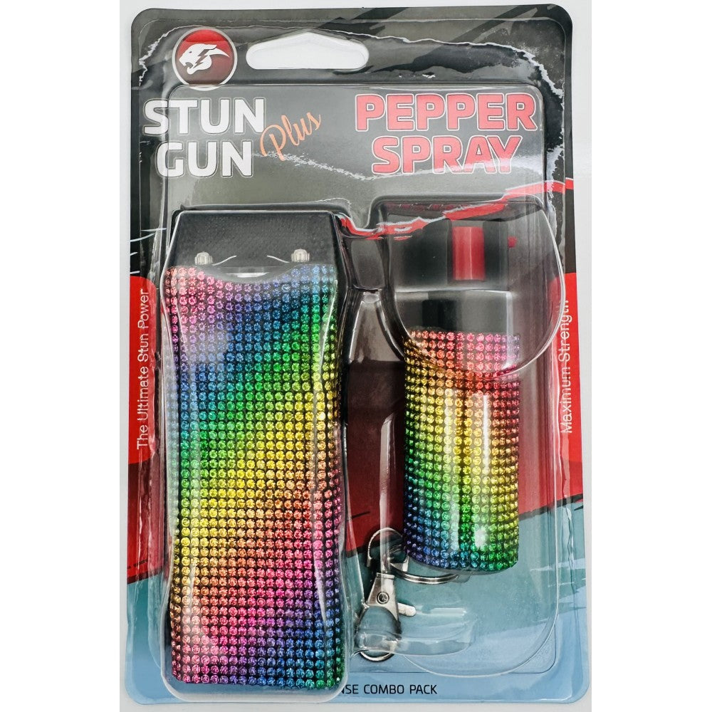 Rainbow Rhinestones Mini Stun Gun and Pepper Spray Combo for Self Defense - Tophatter's Guns'N'Weapons Store - FREE SHIPPING Collectible Weapons - Tophatter Daily Deals
