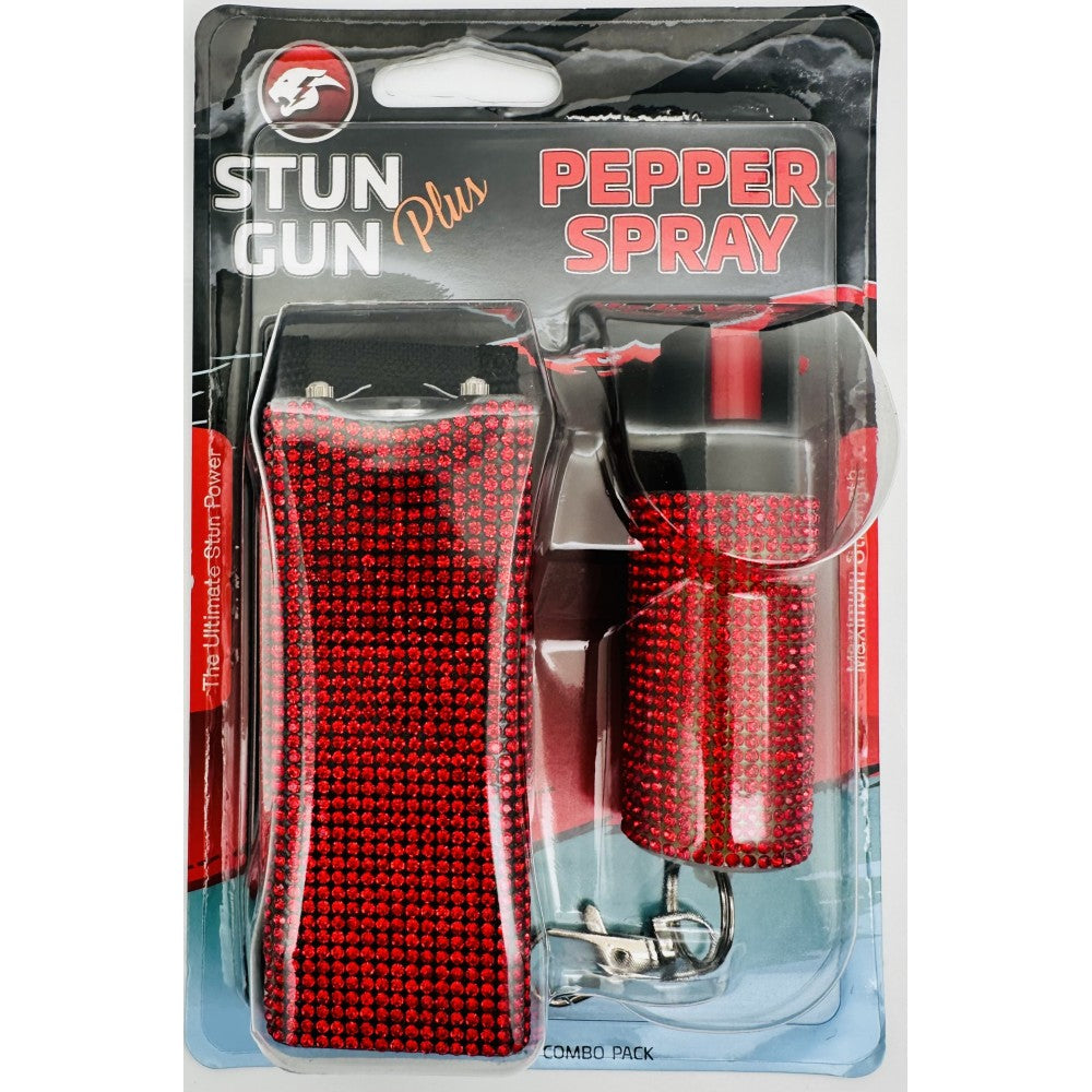 Red Rhinestones Mini Stun Gun and Pepper Spray Combo for Self Defense - Tophatter's Guns'N'Weapons Store Collectible Weapons - Tophatter Daily Deals