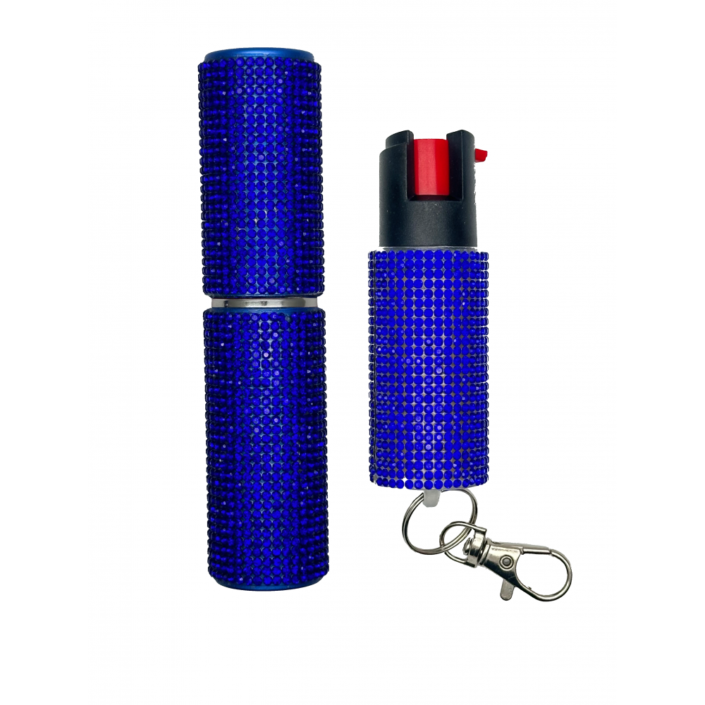 Blue Rhinestones Lipstick Stun Gun and Pepper Spray Combo for Self Defense - Tophatter's Guns'N'Weapons Store Collectible Weapons - Tophatter Daily Deals