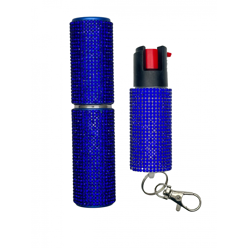 Blue Rhinestones Lipstick Stun Gun and Pepper Spray Combo for Self Defense - TOPHATTER'S ARMORY DEALS Collectible Weapons - Tophatter Daily Deals