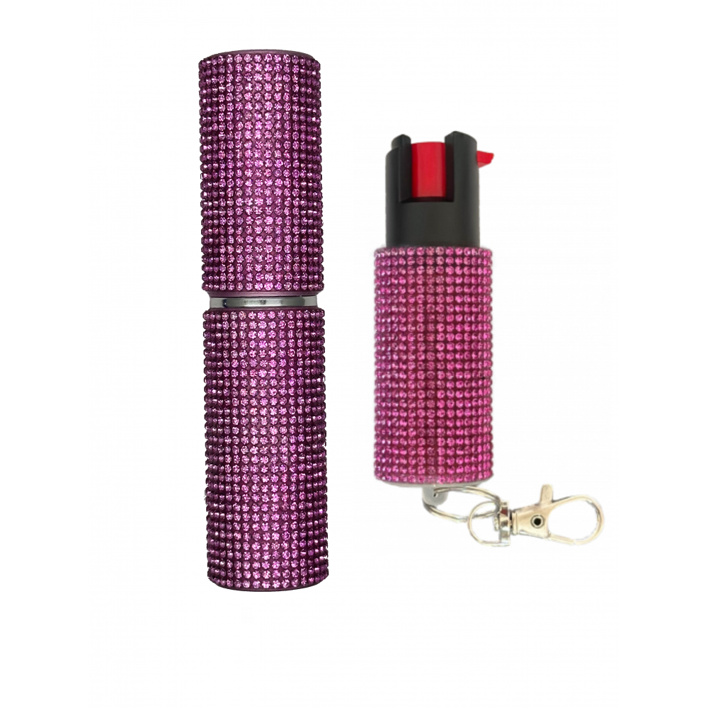 Pink Rhinestones Lipstick Stun Gun and Pepper Spray Combo for Self Defense Collectible Weapons - Tophatter Daily Deals