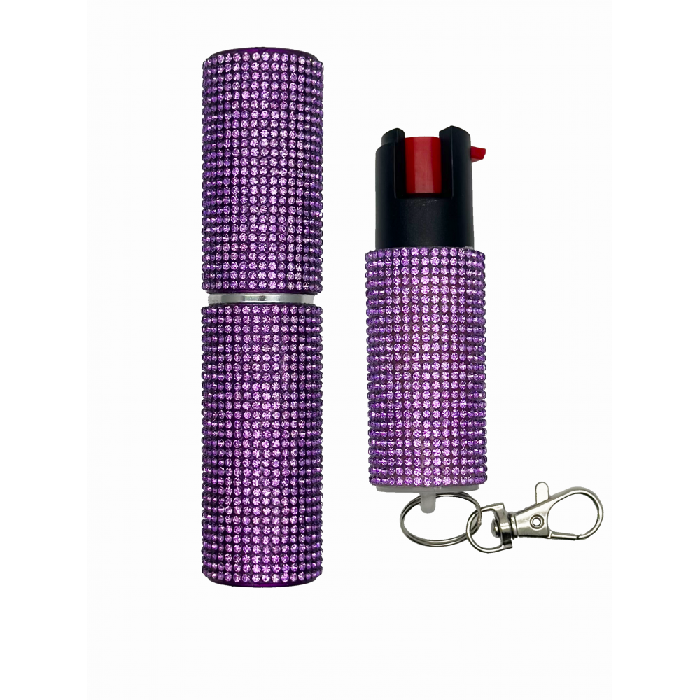 Purple Rhinestones Lipstick Stun Gun and Pepper Spray Combo for Self Defense Collectible Weapons - Tophatter Daily Deals