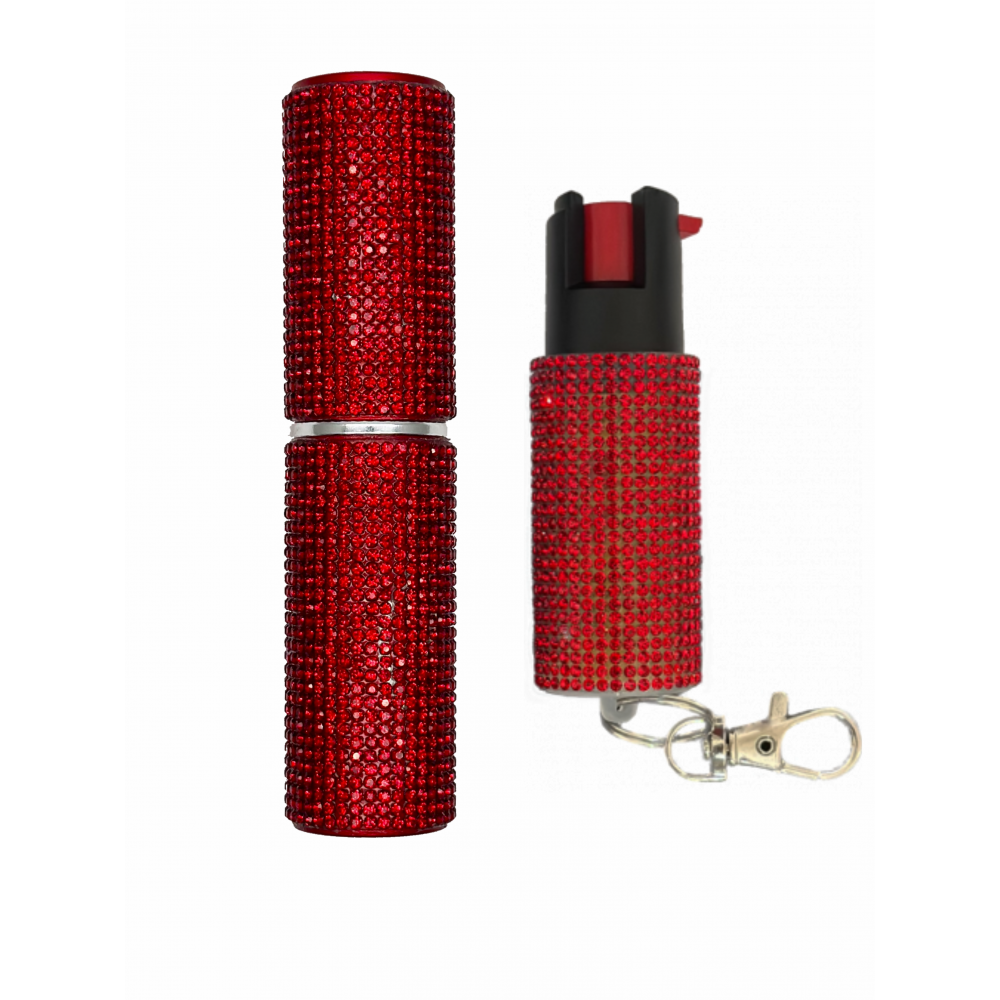 Red Rhinestones Lipstick Stun Gun and Pepper Spray Combo for Self Defense Collectible Weapons - Tophatter Daily Deals