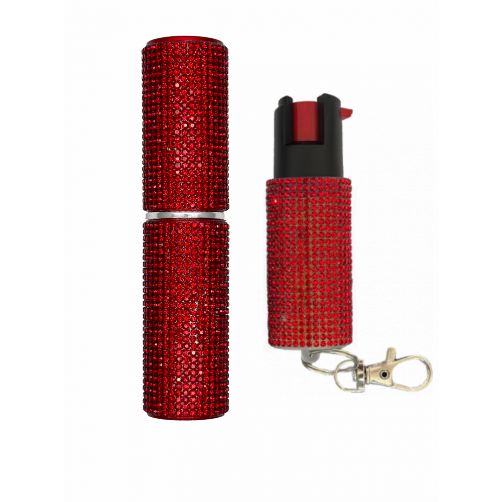 Red Rhinestones Lipstick Stun Gun and Pepper Spray Combo for Self Defense - Tophatter's Army Products & Self Defense Collectible Weapons - Tophatter Daily Deals