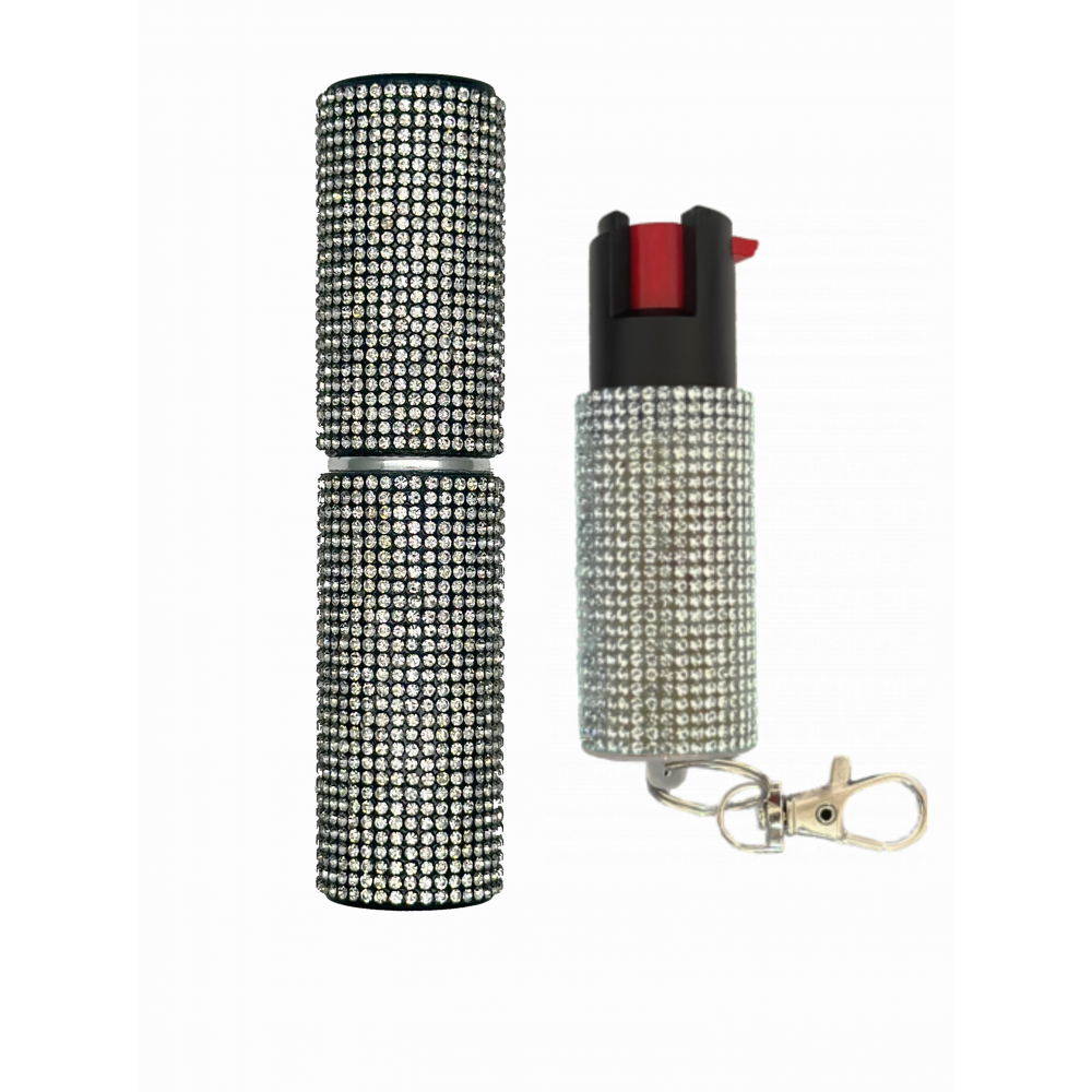 Silver Rhinestones Lipstick Stun Gun and Pepper Spray Combo for Self Defense Collectible Weapons - Tophatter Daily Deals