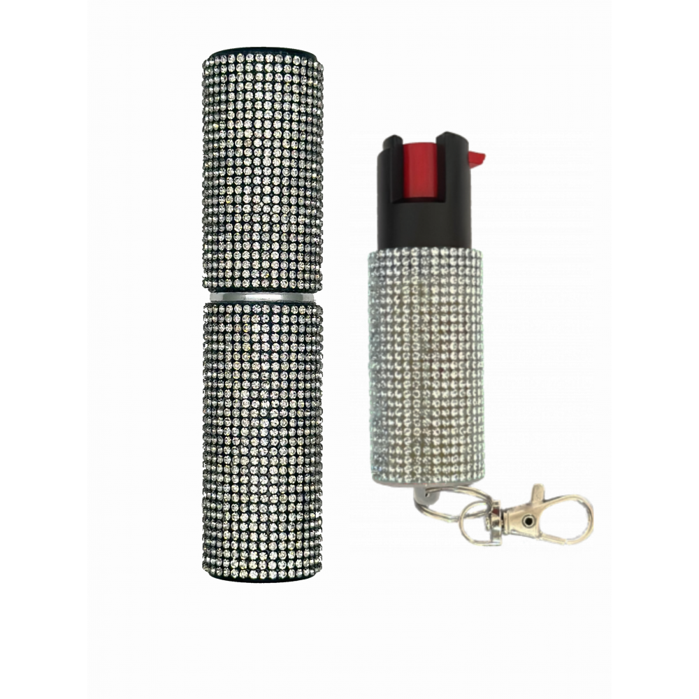 Silver Rhinestones Lipstick Stun Gun and Pepper Spray Combo for Self Defense - Tophatter's Inc. Weapons Store Online Collectible Weapons - Tophatter Daily Deals
