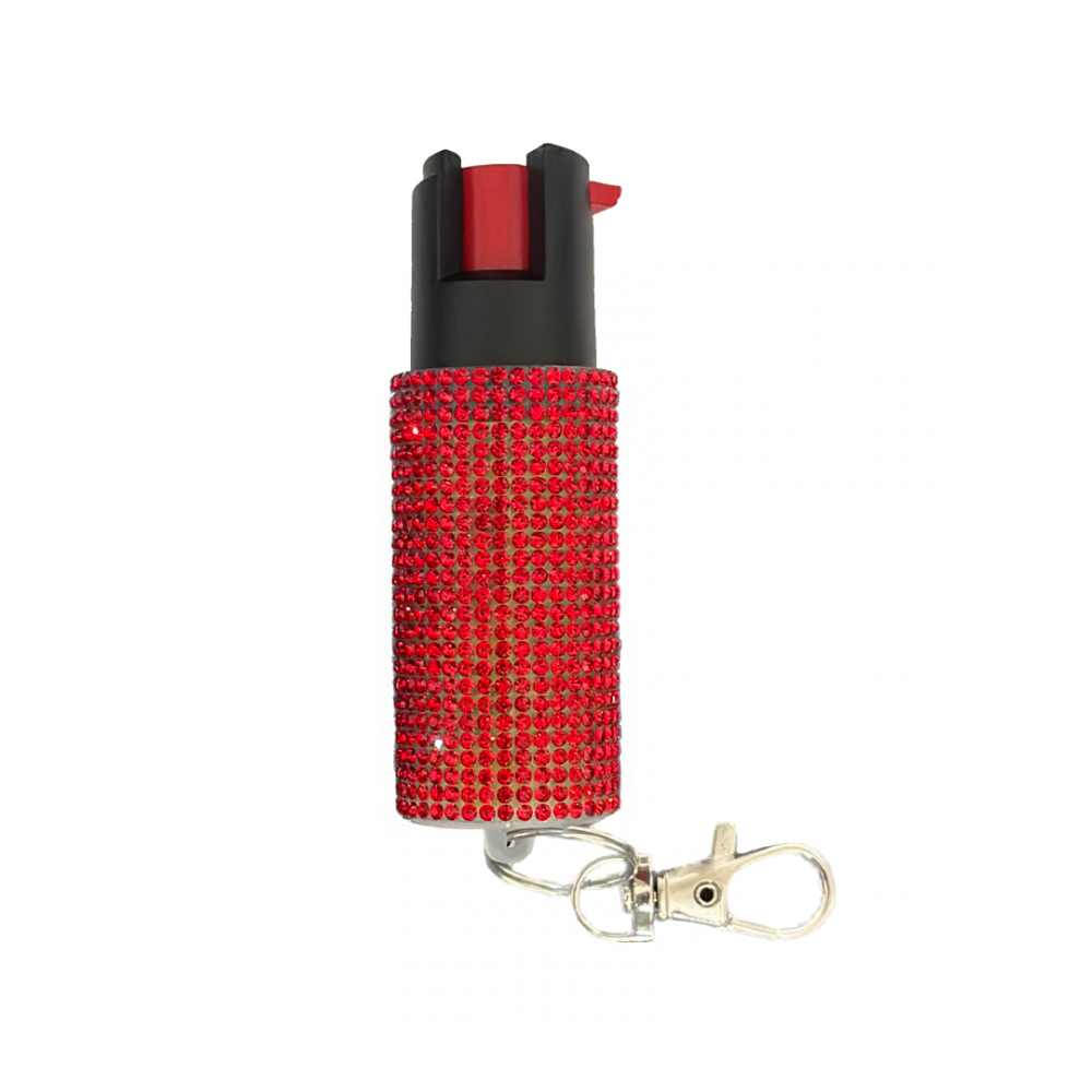 Red Rhinestones Keychain Personal Defense Pepper Spray OC-18 1/2 oz Collectible Weapons - Tophatter Daily Deals