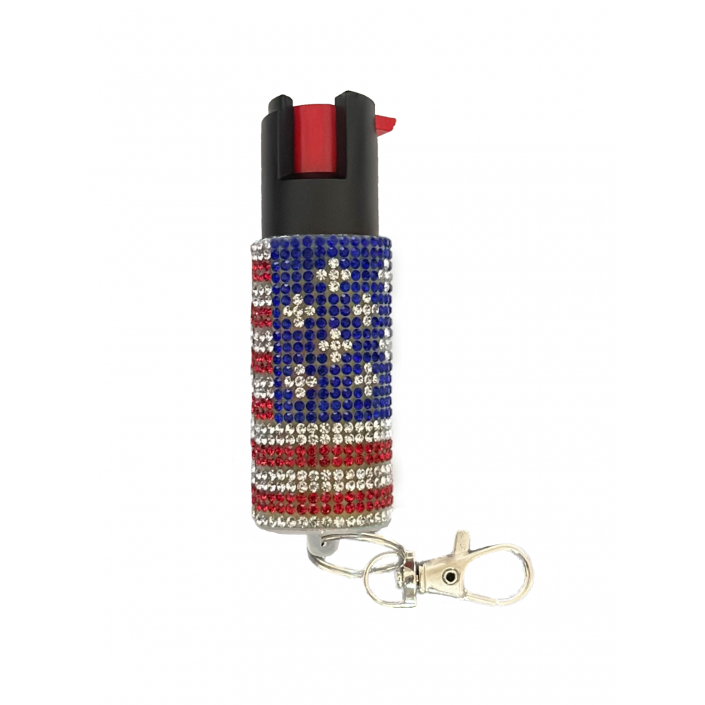 USA Flag Rhinestones Keychain Personal Defense Pepper Spray OC-18 1/2 oz - Tophatter's Army Products & Self Defense Collectible Weapons - Tophatter Daily Deals