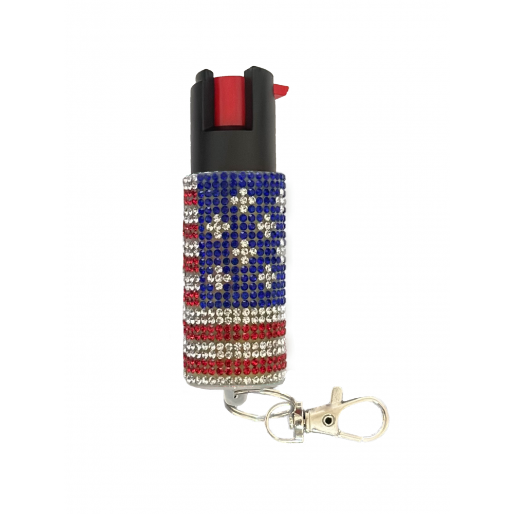 USA Flag Rhinestones Keychain Personal Defense Pepper Spray OC-18 1/2 oz - Tophatter's Guns'N'Weapons Store Collectible Weapons - Tophatter Daily Deals
