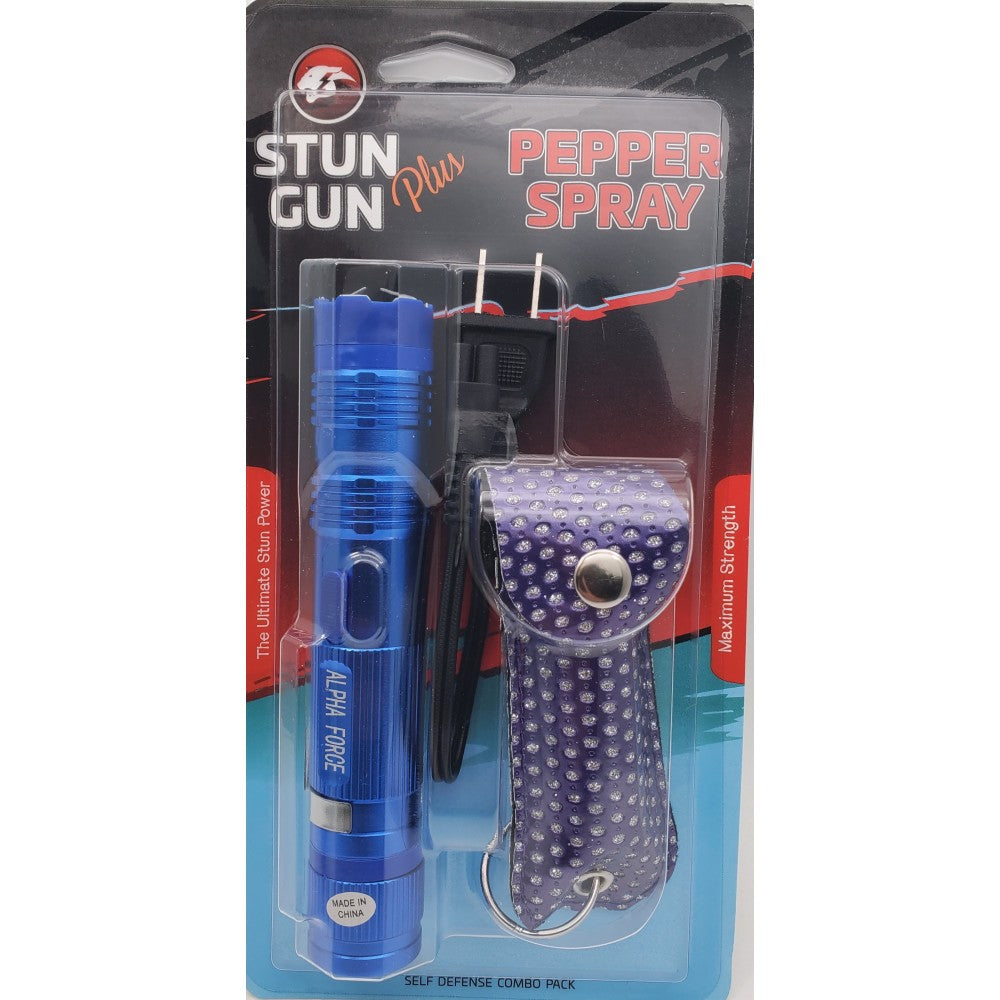 Blue Flash Light Stun Gun and Pepper Spray Combo for Self Defense Collectible Weapons - Tophatter Daily Deals