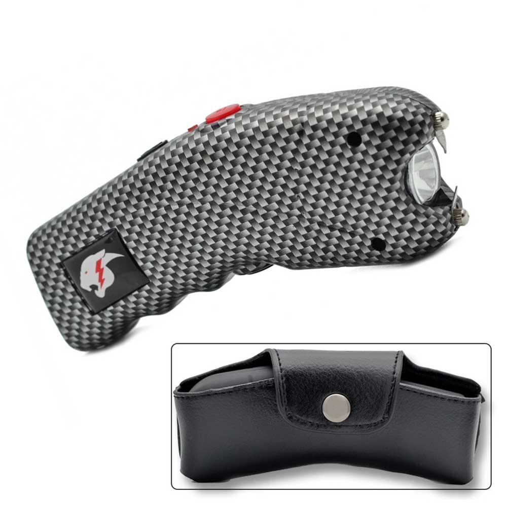 Carbon Fiber Print Cyclone Rechargeable Stun Gun w/ LED Light + Alarm Collectible Weapons - Tophatter Daily Deals