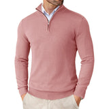 Lightweight Classic Men’s Knit Sweater - Zip Collar, Cotton Pink - Tophatter Daily Deals