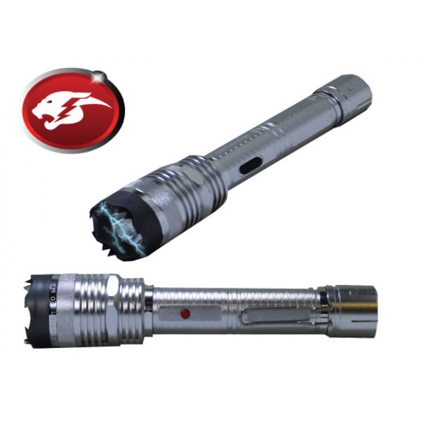 Defender 10 Million Volt Tactical Flashlight Stun Gun Rechargeable All Metal Silver - TOPHATTER'S ARMORY DEALS Collectible Weapons - Tophatter Daily Deals