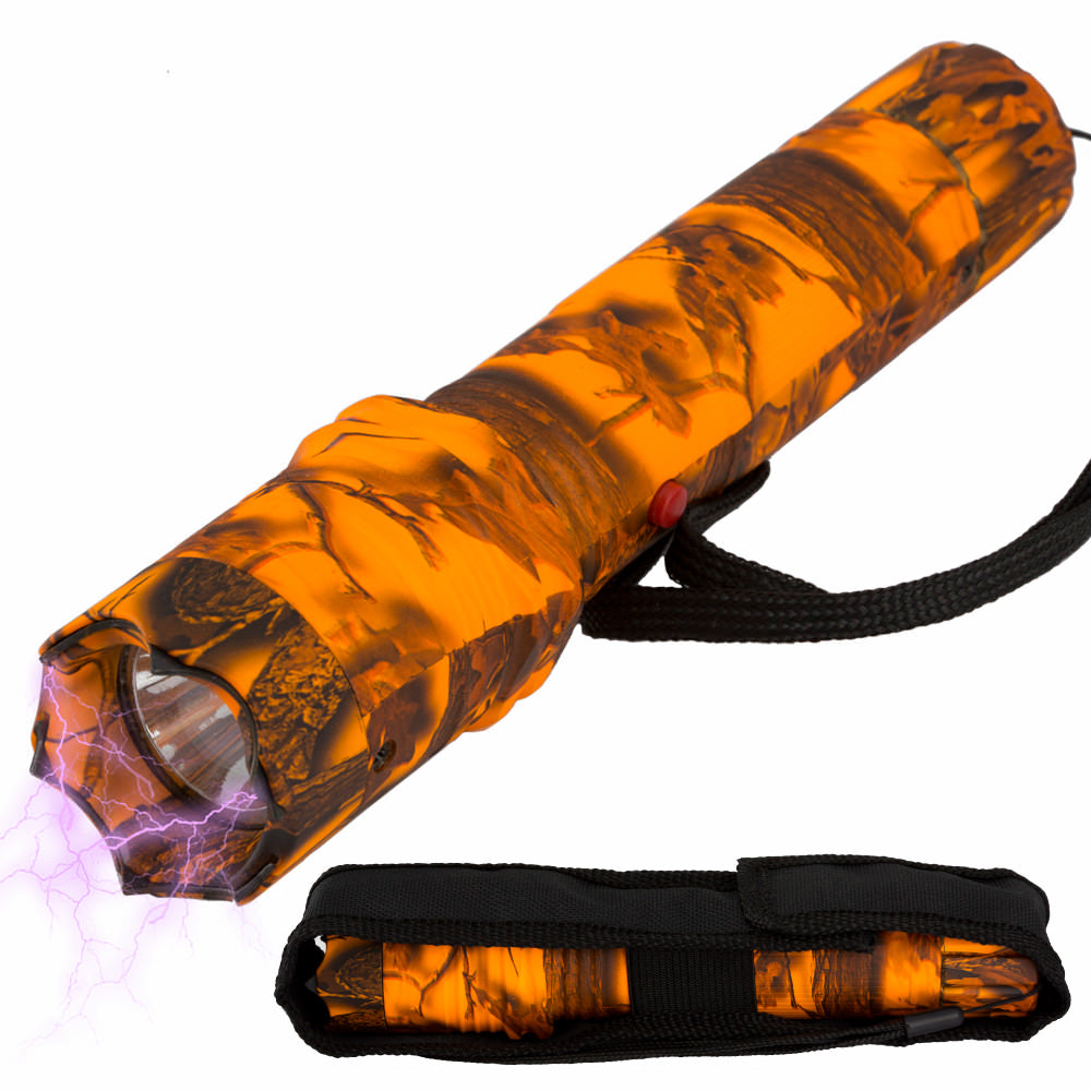 Tactical Elite Force Metal Stun Gun Rechargeable LED Flashlight Orange Camo Collectible Weapons - Tophatter Daily Deals