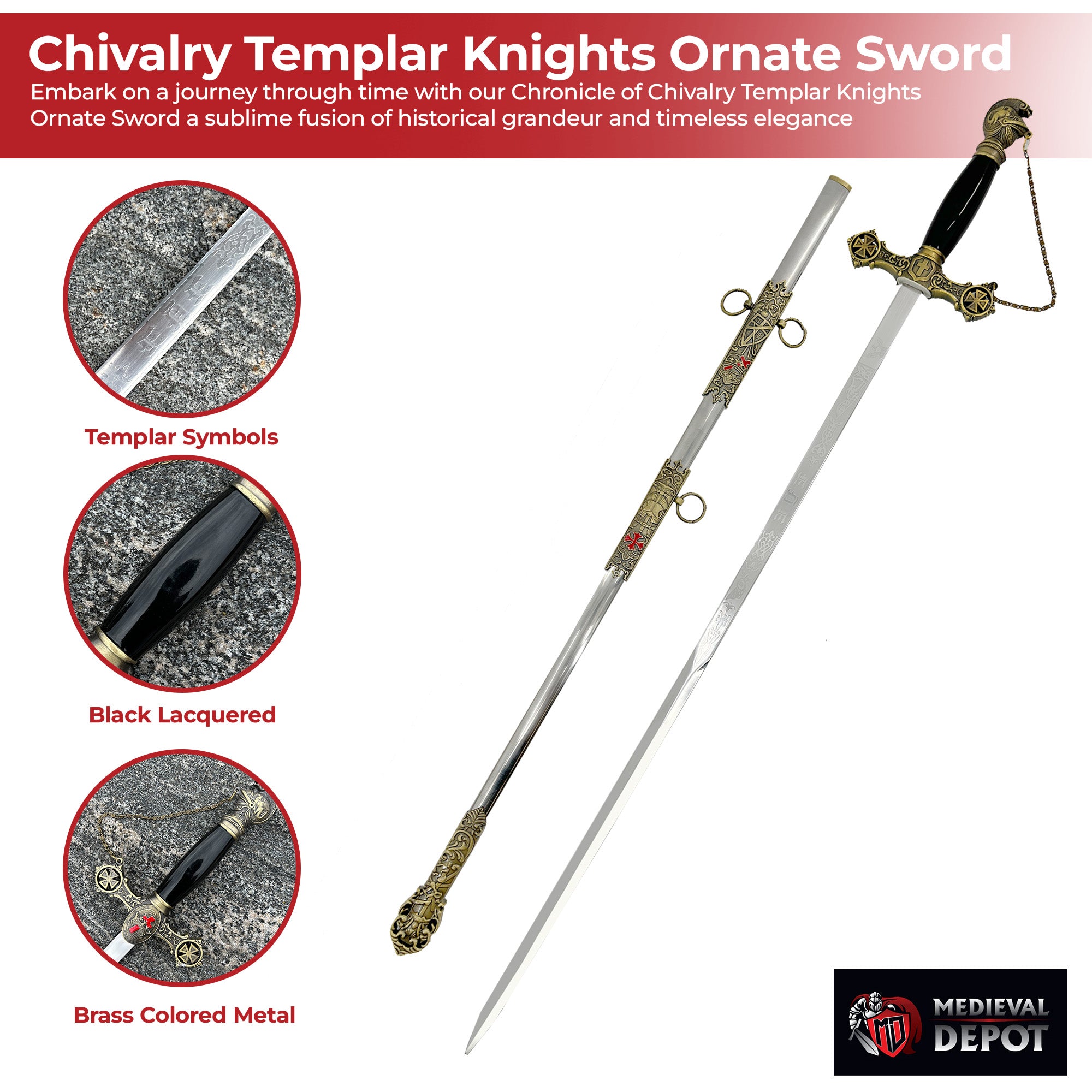 Chronicle of Chivalry Templar Knights Ornate Sword Swords - Tophatter Daily Deals
