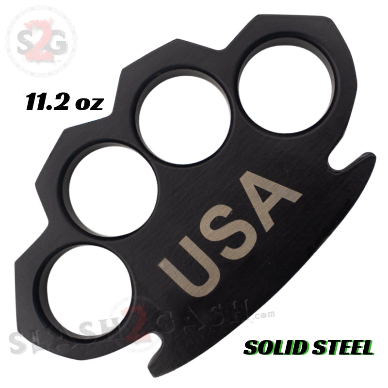 Steam Punk USA Knuckles Solid Black Steel Paper Weight - 11.2 oz Belt Buckle - Tophatter Daily Deals