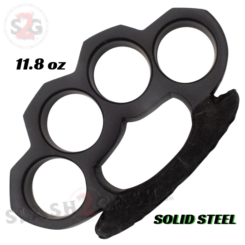 Steam Punk Knuckles Solid Black Steel Paper Weight w/ Leather - 11.8 oz Belt Buckle - Tophatter Daily Deals