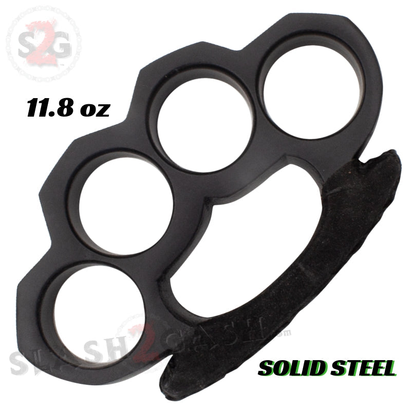 Steam Punk Knuckles Solid Black Steel Paper Weight w/ Leather - 11.8 oz Belt Buckle - Tophatter Daily Deals