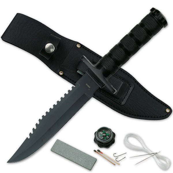 12 Inch Black Jungle Master Survival Knife With Kit - Tophatter's Army Products & Self Defense Collectible Weapons - Tophatter Daily Deals