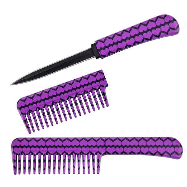 Self Defense Brush Comb With Hidden Knife - Purple Hearts - Tophatter's Guns'N'Weapons Store Collectible Weapons - Tophatter Daily Deals