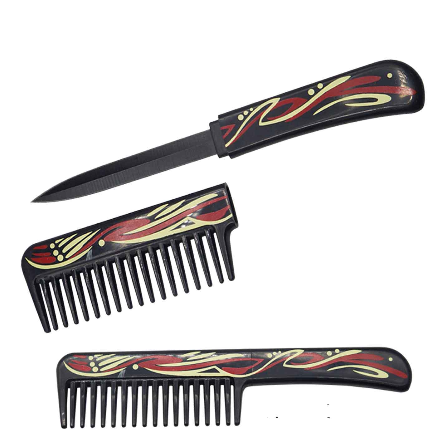 Self Defense Brush Comb With Hidden Knife - Red Artwork - TOPHATTER'S ARMORY DEALS Collectible Weapons - Tophatter Daily Deals