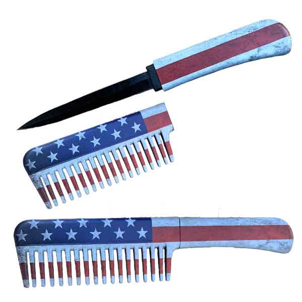 Self Defense Brush Comb With Hidden Knife - American Flag - Tophatter's Guns'N'Weapons Store Collectible Weapons - Tophatter Daily Deals