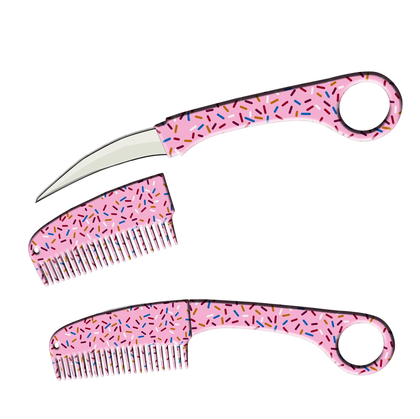 Pink Sprinkles Karambit Hidden Blade Self Defense Brush Comb Knife Collectible Weapons - Tophatter Daily Deals