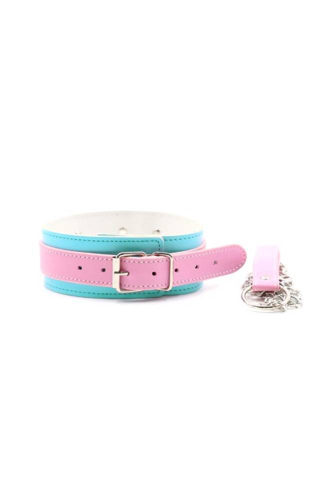 Nobu - CL2 Choker and Leash Set - Pink/Blue BDSM - Tophatter Daily Deals